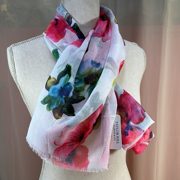 TAYLOR HILL SCARVES SPRING FLORAL COTTON SCARF - Picture 2 of 7
